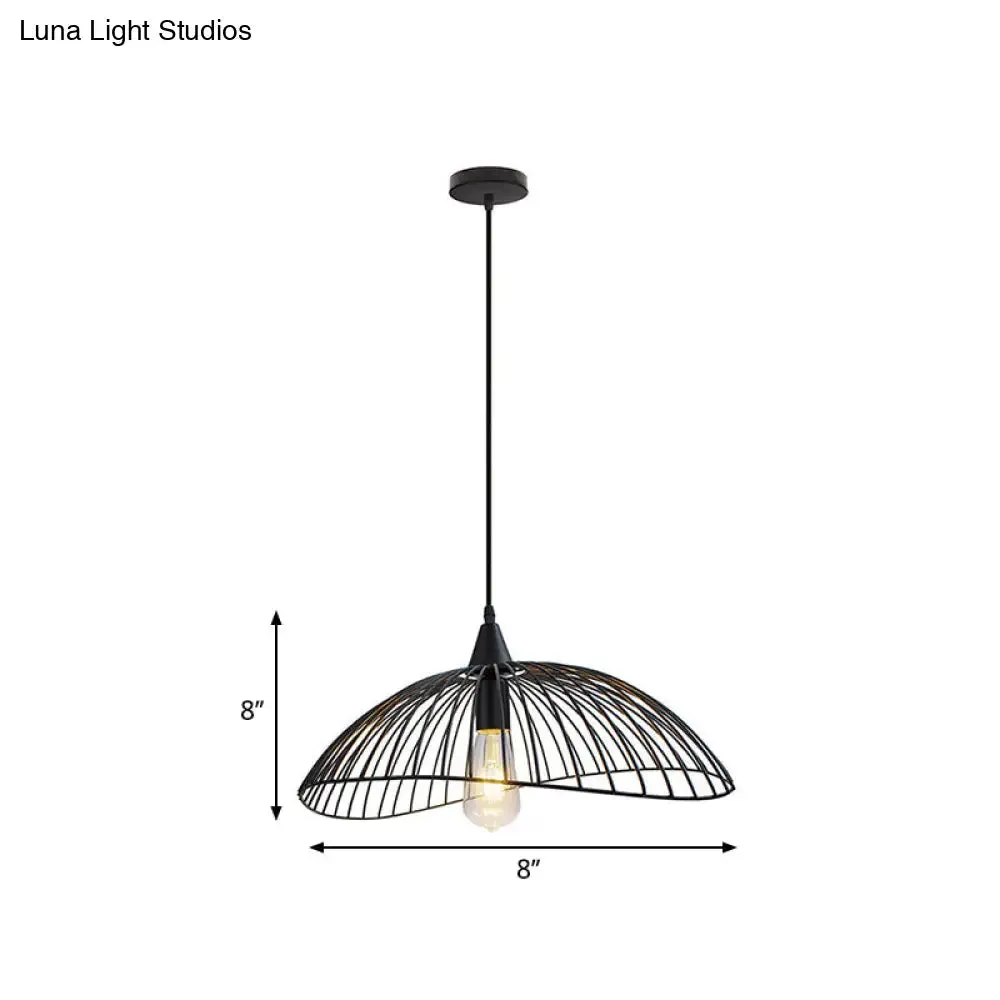 Industrial Style Metal Kitchen Suspension Light with Waveforms Design - Black, 8"/19.5" Dia, 1 Head