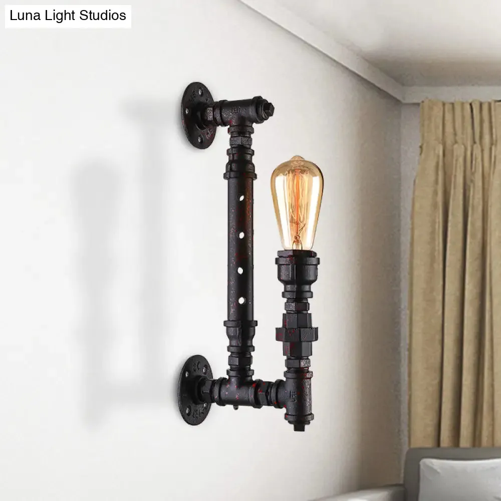 Industrial Wrought Iron Wall Sconce with Bronze Finish & Water Pipe - 1-Light Indoor Lighting