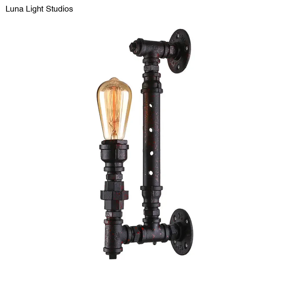 Industrial Wrought Iron Wall Sconce with Bronze Finish & Water Pipe - 1-Light Indoor Lighting