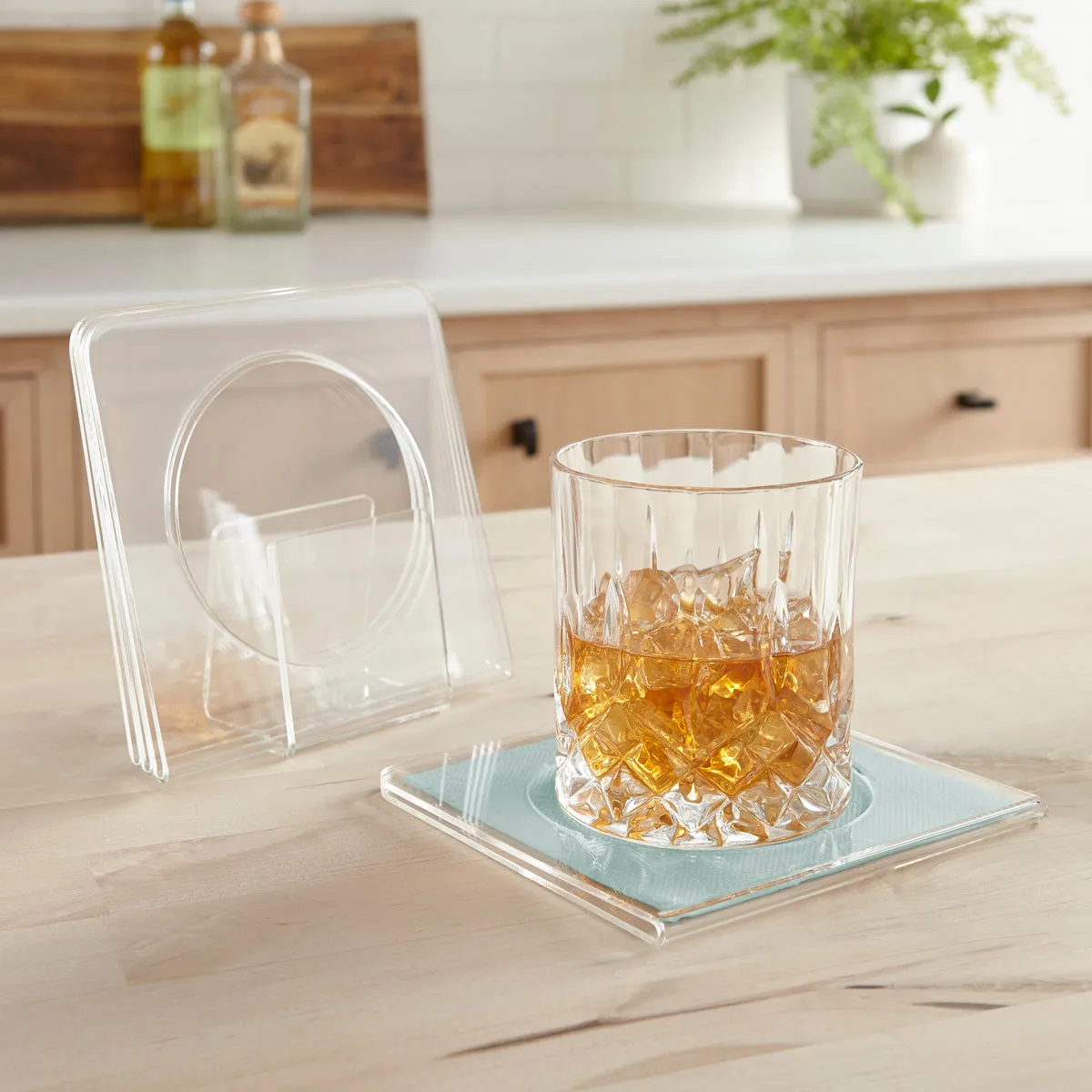 Insertable Single Fold Cocktail Napkin Coaster with Stand Set of 4