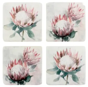 King Protea Resin Coasters 10x10cm Set of 4