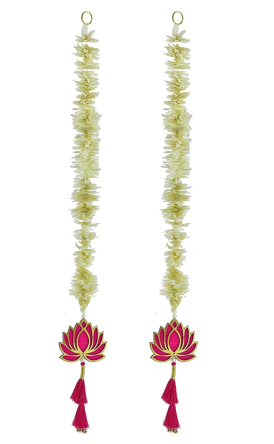 Lotus Hanging with White Artificial Flowers 10 Pcs|Floral Wall Hangings for Home Decoration,Temple,Diwali,Ganpati & All Festival Decoration|5 Ft Each|