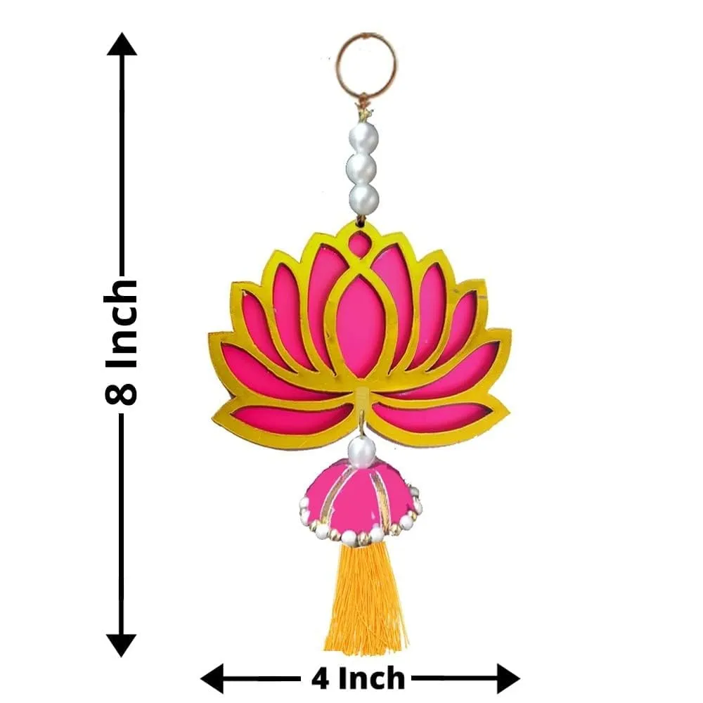 Lotus Hanging with White Artificial Flowers 10 Pcs|Floral Wall Hangings for Home Decoration,Temple,Diwali,Ganpati & All Festival Decoration|5 Ft Each|