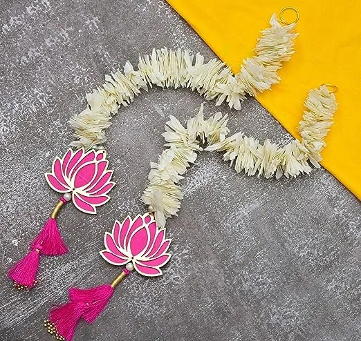 Lotus Hanging with White Artificial Flowers 10 Pcs|Floral Wall Hangings for Home Decoration,Temple,Diwali,Ganpati & All Festival Decoration|5 Ft Each|