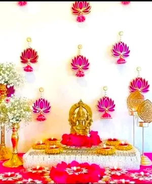 Lotus HANGINGS Festive Wall Decor Torans & Wedding Decor/Diwali Decor Torans/Ganesh Chaturthi Decor Backdrop/Door Bandarwal Torans with Lotus (Pack of 2)