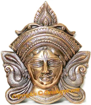 Maa Durga face wall hanging in black metal