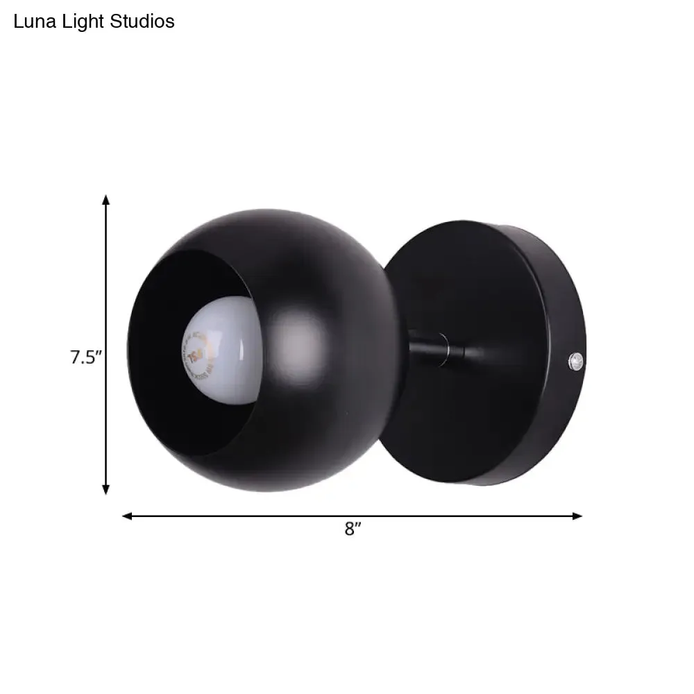 Metallic Black Wall Lighting Ball Shade - Retro Industrial 1 Light Wall Lamp for Bedroom