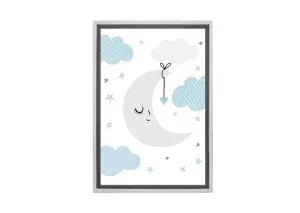 Moon Clouds Stars Blue Grey | Scandinavian Kid's Wall Art Print