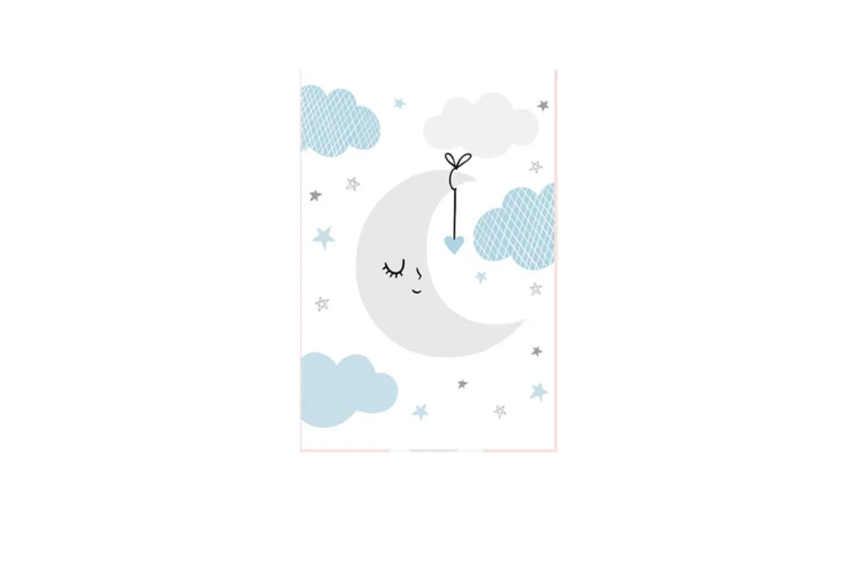 Moon Clouds Stars Blue Grey | Scandinavian Kid's Wall Art Print