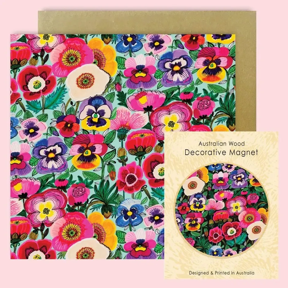 Pansies Magnet & Card Gift Set