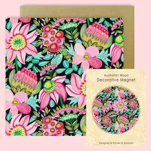 Pastel Pink Flowers Magnet & Card Gift Set