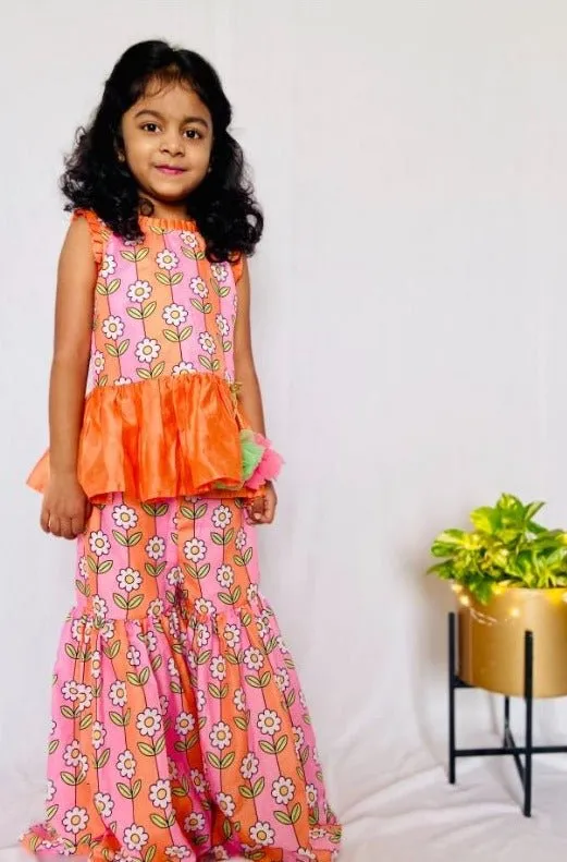 Peplum Kurta with Sharara and Hangings