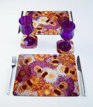 Placemats Honey Bees & Flowers - Plum Yellow Table Mats - Bee Great Quality Tableware