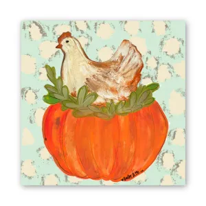 Pumpkin Sitting Hen Wrapped Canvas