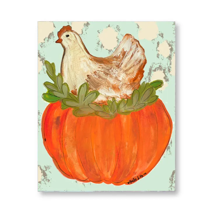 Pumpkin Sitting Hen Wrapped Canvas