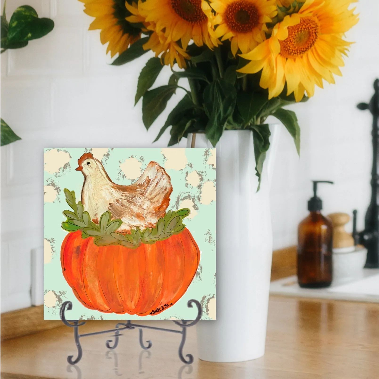 Pumpkin Sitting Hen Wrapped Canvas