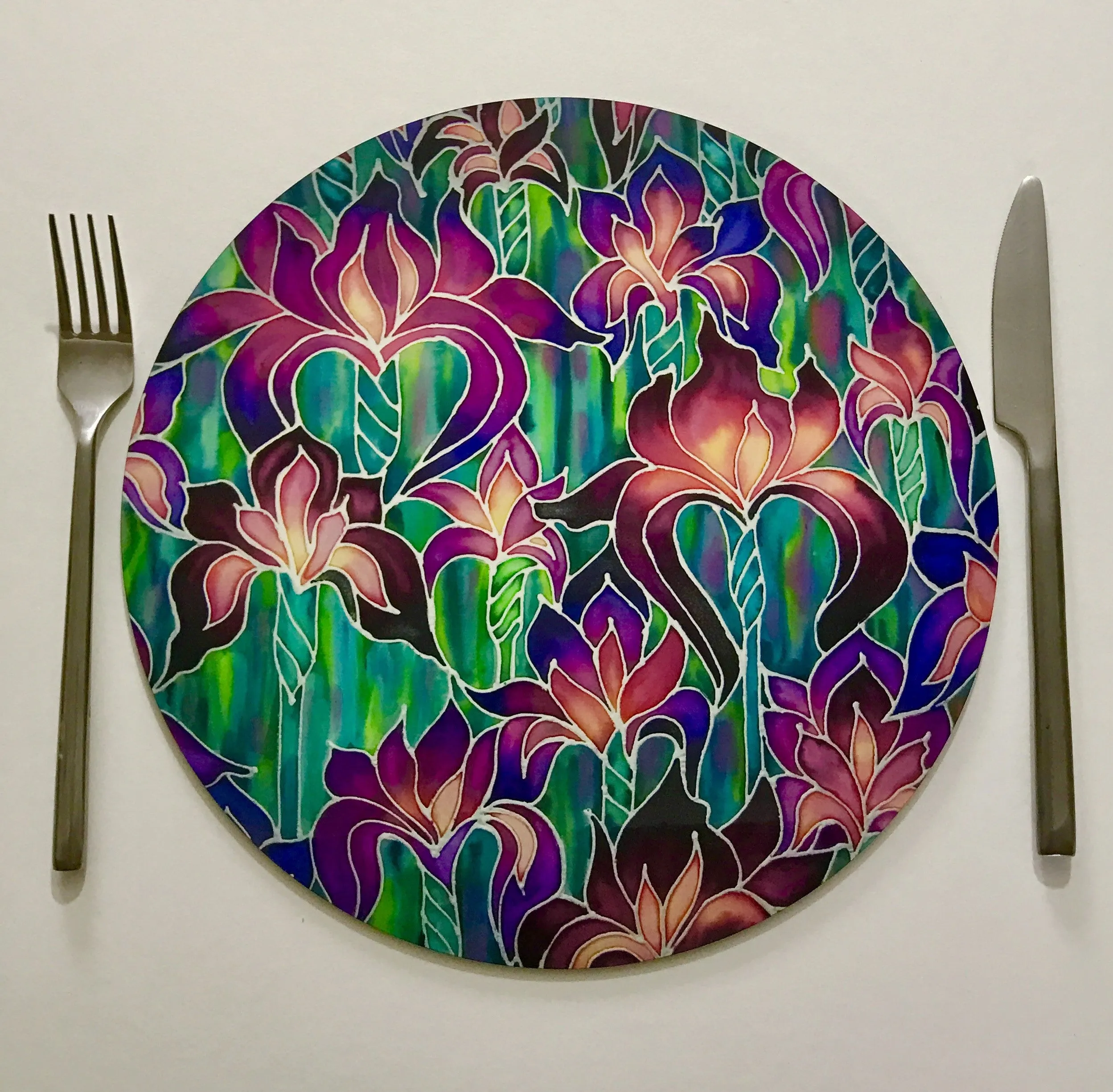 Purple Iris Pattern Table Mats and Coasters - Iris chopping board - Durable Tableware