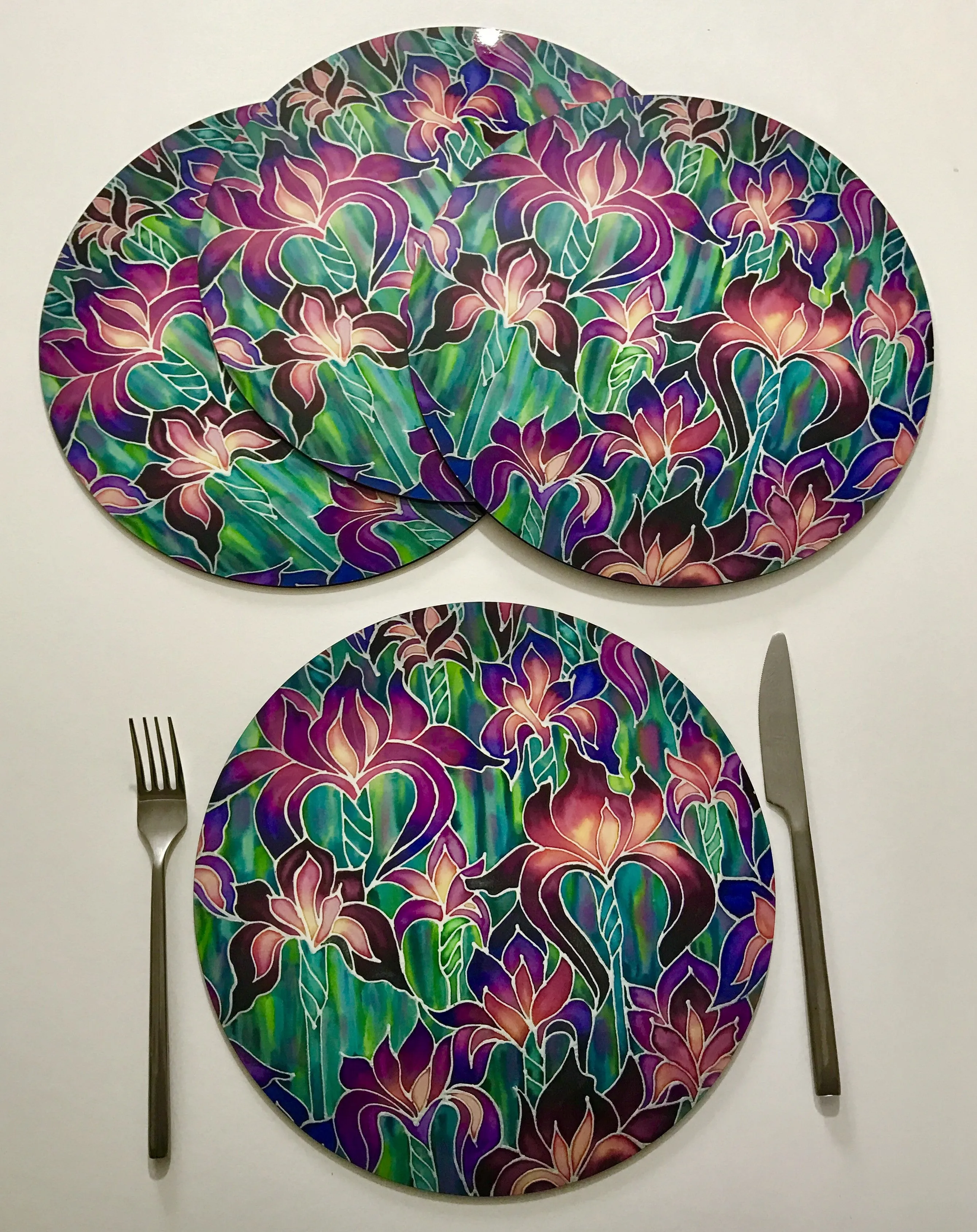 Purple Iris Pattern Table Mats and Coasters - Iris chopping board - Durable Tableware