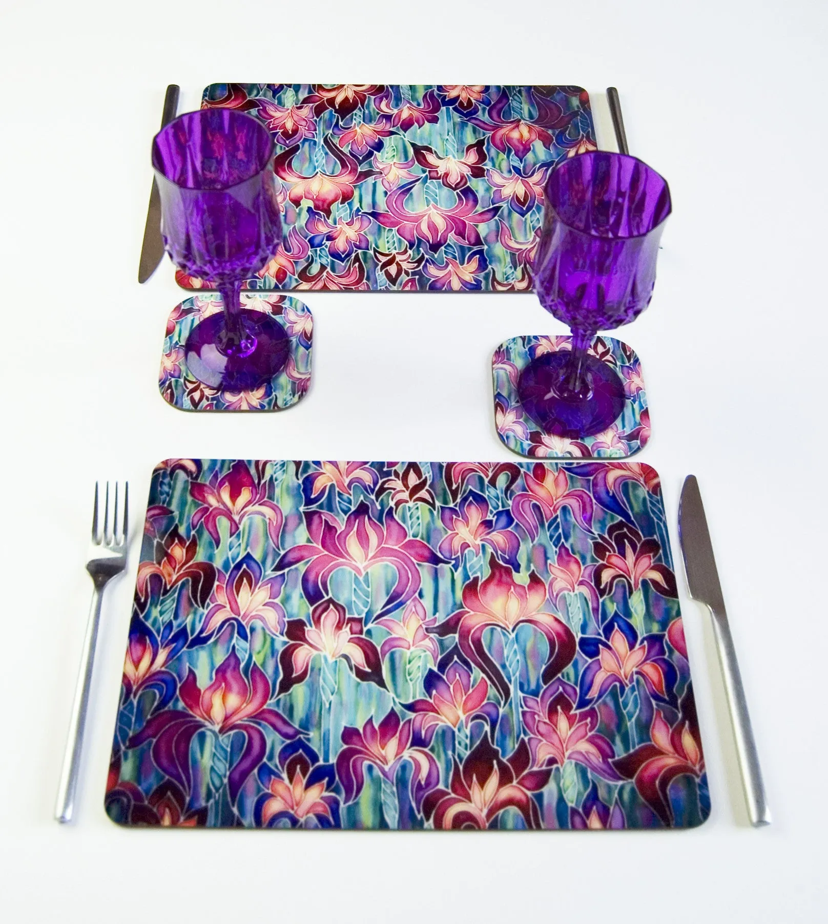 Purple Iris Pattern Table Mats and Coasters - Iris chopping board - Durable Tableware