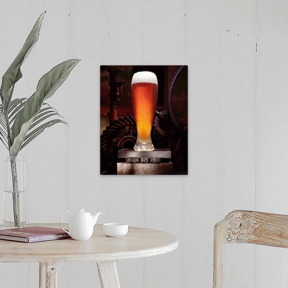 "Beer on sign reading working mans reward" Canvas Wall Art