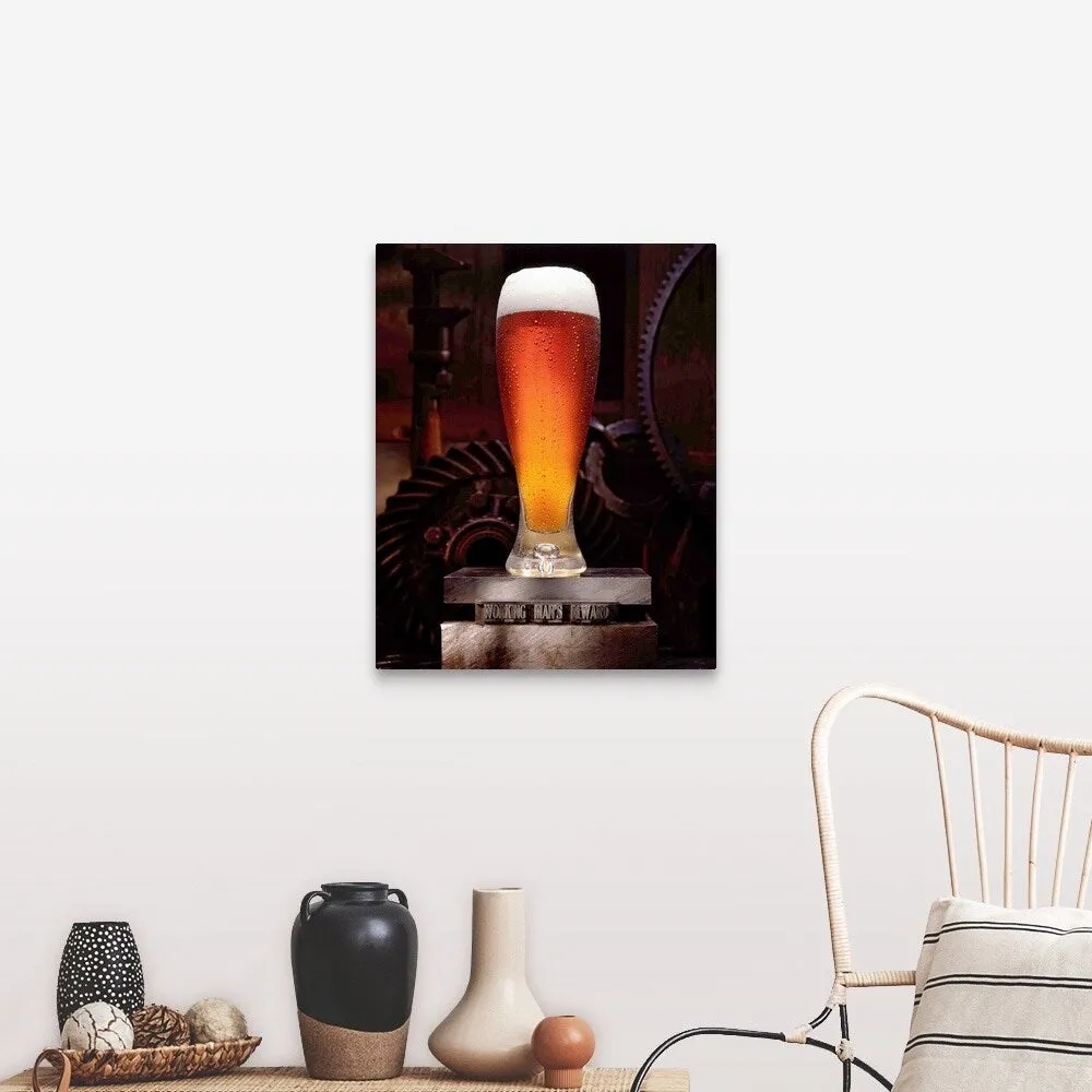 "Beer on sign reading working mans reward" Canvas Wall Art