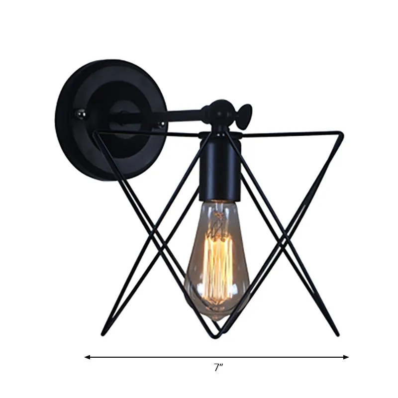 Star Design Wall Lamp - Bulb Included, Wire Frame Style, Industrial Black Metal Sconce Lighting