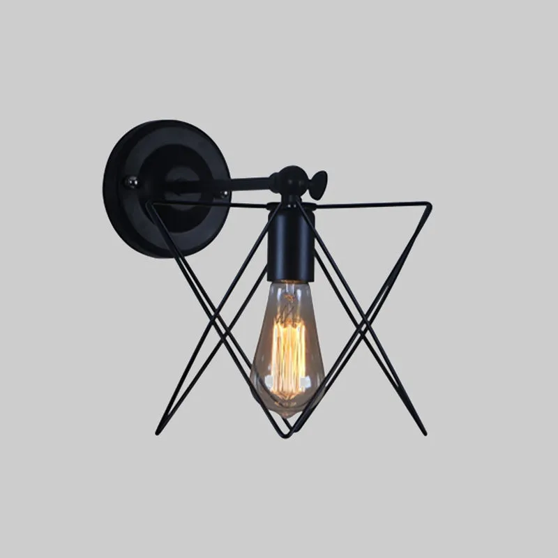 Star Design Wall Lamp - Bulb Included, Wire Frame Style, Industrial Black Metal Sconce Lighting