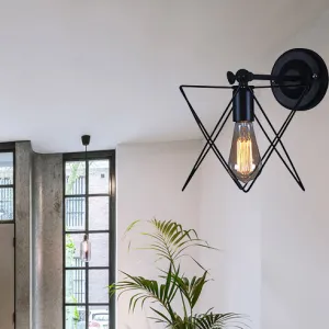 Star Design Wall Lamp - Bulb Included, Wire Frame Style, Industrial Black Metal Sconce Lighting