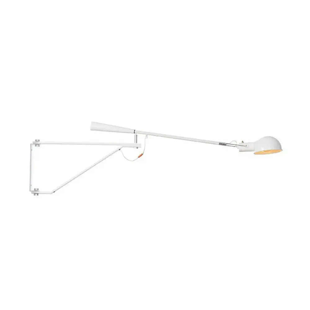 Telescopic Arm Studio Task Wall Light - Industrial Iron 1 Head Black/White Plug-in Lamp with Bowl Shade and Tri-Bracket