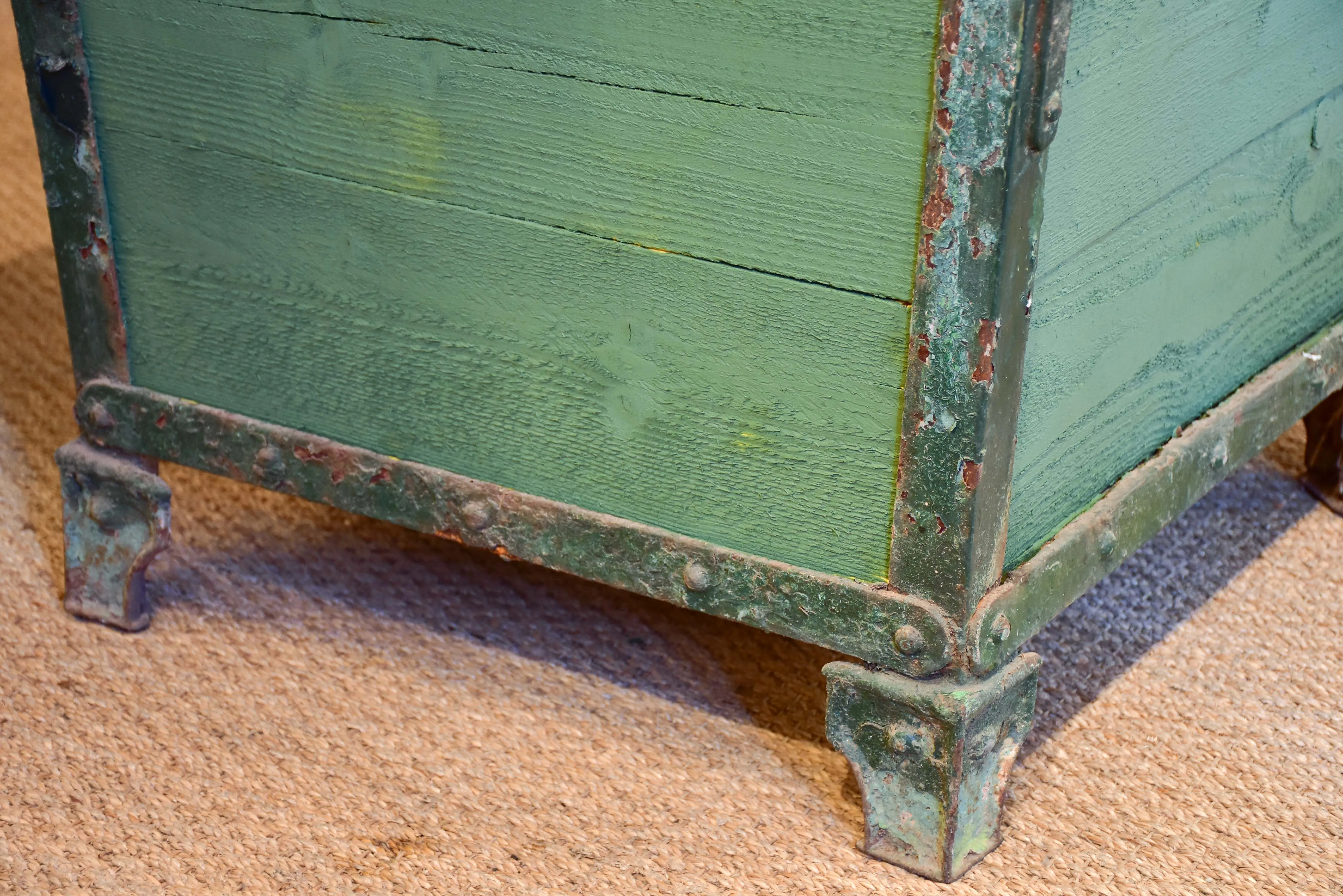 Three antique French garden planters with green finish