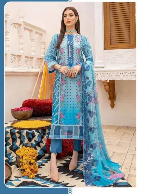 Unstitched Blue Pakistani Style Lawn Cotton Dress Material