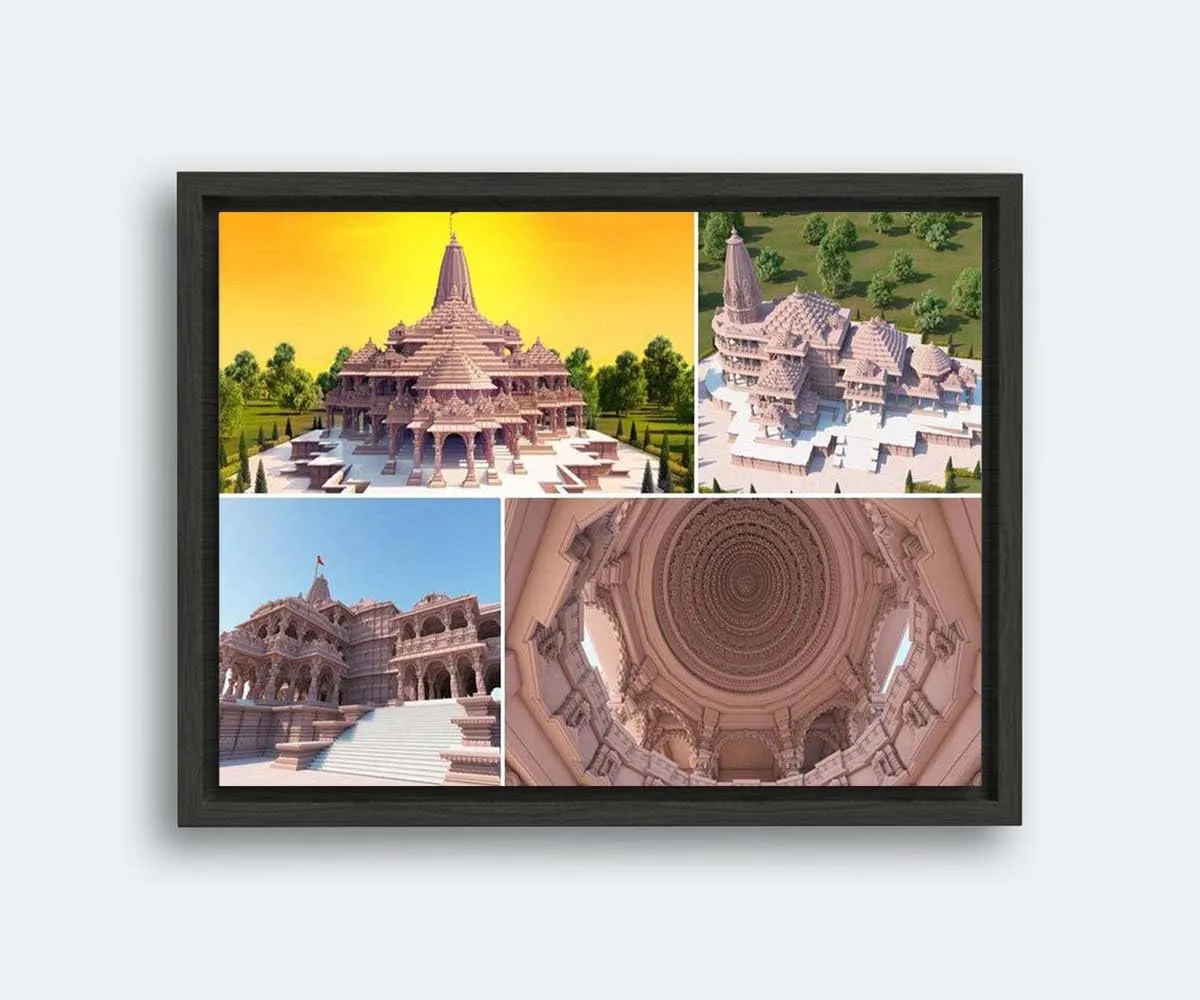 VERRE ART Printed Framed Canvas Painting for Home Decor Office Wall Studio Wall Living Room Decoration (14x10inch Black Floater) - Ayodhya Ram Mandir Ram Janam Bhoomi 23