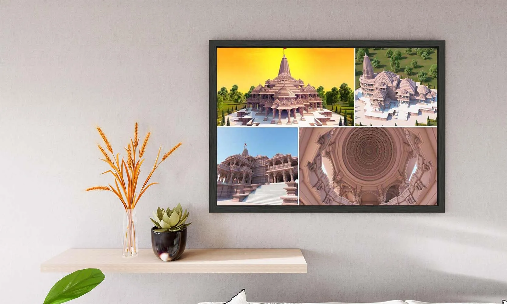 VERRE ART Printed Framed Canvas Painting for Home Decor Office Wall Studio Wall Living Room Decoration (14x10inch Black Floater) - Ayodhya Ram Mandir Ram Janam Bhoomi 23