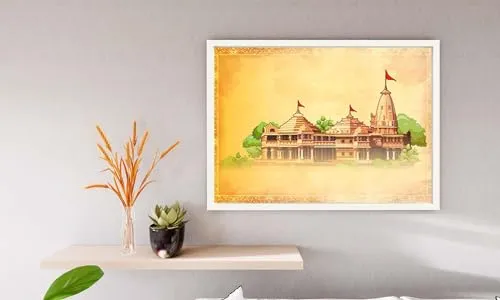 VERRE ART Printed Framed Canvas Painting for Home Decor Office Wall Studio Wall Living Room Decoration (14x10inch White Floater) - Ayodhya Ram Mandir Ram Janam Bhoomi 63