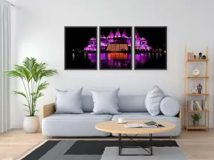 VERRE ART Printed Framed Canvas Painting for Home Decor Office Wall Studio Wall Living Room Decoration (46x27inch (Split in 3 Part) Black Floater) - Ayodhya Ram Mandir Ram Janam Bhoomi 10