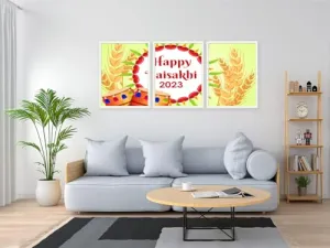 VERRE ART Printed Framed Canvas Painting for Home Decor Office Wall Studio Wall Living Room Decoration (46x27inch (Split in 3 Part) White Floater) - Baisakhi 39