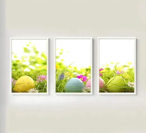 VERRE ART Printed Framed Canvas Painting for Home Decor Office Wall Studio Wall Living Room Decoration (46x27inch (Split in 3 Part) White Floater) - Easter 15