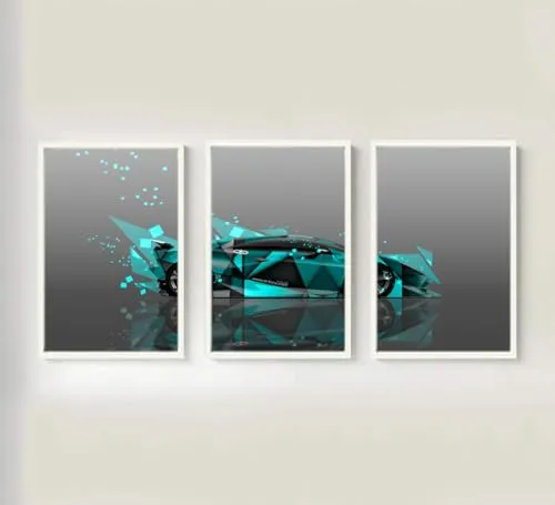 VERRE ART Printed Framed Canvas Painting for Home Decor Office Wall Studio Wall Living Room Decoration (46x27inch (Split in 3 Part) White Floater) - Lamborghini Sesto Elemento Abstract