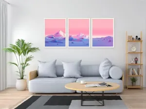 VERRE ART Printed Framed Canvas Painting for Home Decor Office Wall Studio Wall Living Room Decoration (46x27inch (Split in 3 Part) White Floater) - Lowpoly, Mountains