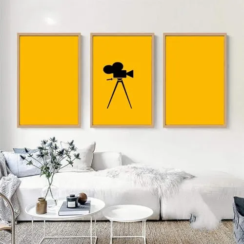 VERRE ART Printed Framed Canvas Painting for Home Decor Office Wall Studio Wall Living Room Decoration (46x27inch (Split in 3 Part) Wooden Floater) - Film Camera