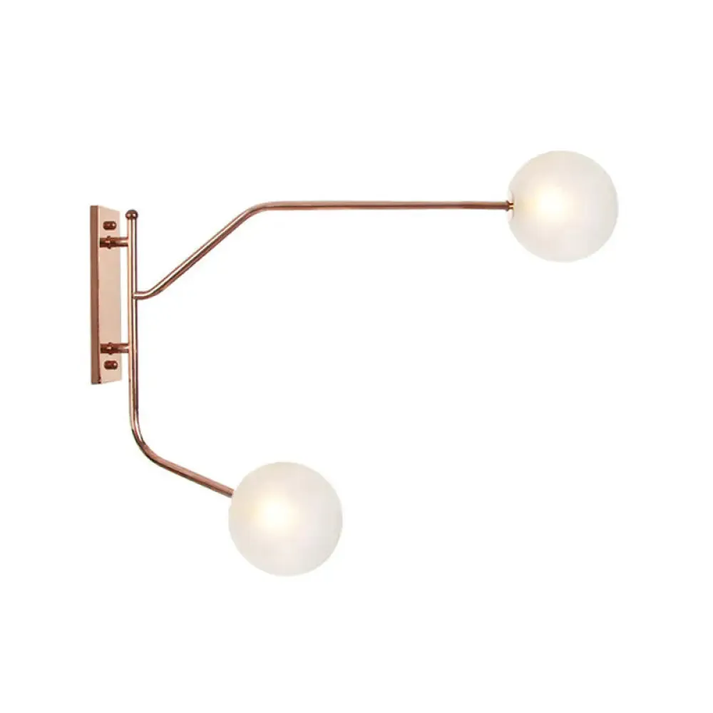 Wall Mounted Iron Rose Gold Reading Light with Branching Design, Industrial Fixture - Gem/Ball Glass Shade, 2 Bulbs