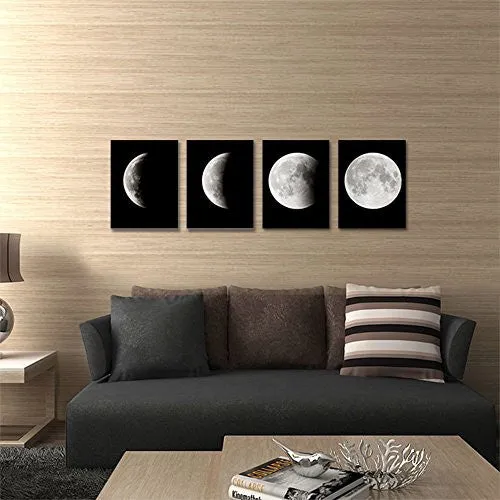 WIECO ART - MODERN GICLEE CANVAS PRINTS STRETCHED ARTWORK ABSTRACT SPACE BLACK AND WHITE PICTURES TO PHOTO PAINTINGS ON CANVAS WALL ART FOR HOME OFFICE DECORATIONS WALL DECOR 4PCS/SET P4RAB018