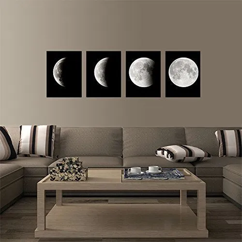 WIECO ART - MODERN GICLEE CANVAS PRINTS STRETCHED ARTWORK ABSTRACT SPACE BLACK AND WHITE PICTURES TO PHOTO PAINTINGS ON CANVAS WALL ART FOR HOME OFFICE DECORATIONS WALL DECOR 4PCS/SET P4RAB018