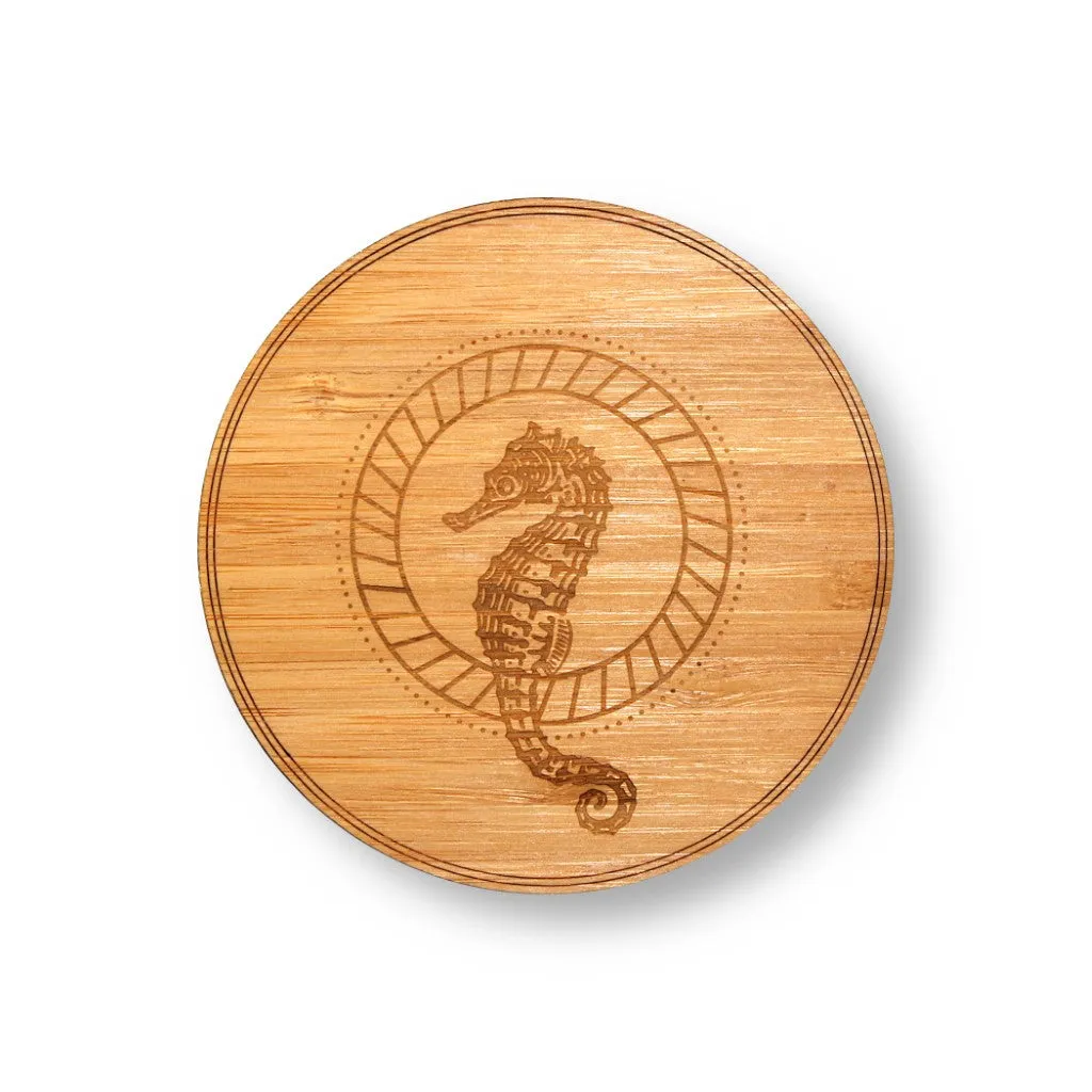 Wooden Coasters 4" (Sea Horse in Bamboo) 4-Pack