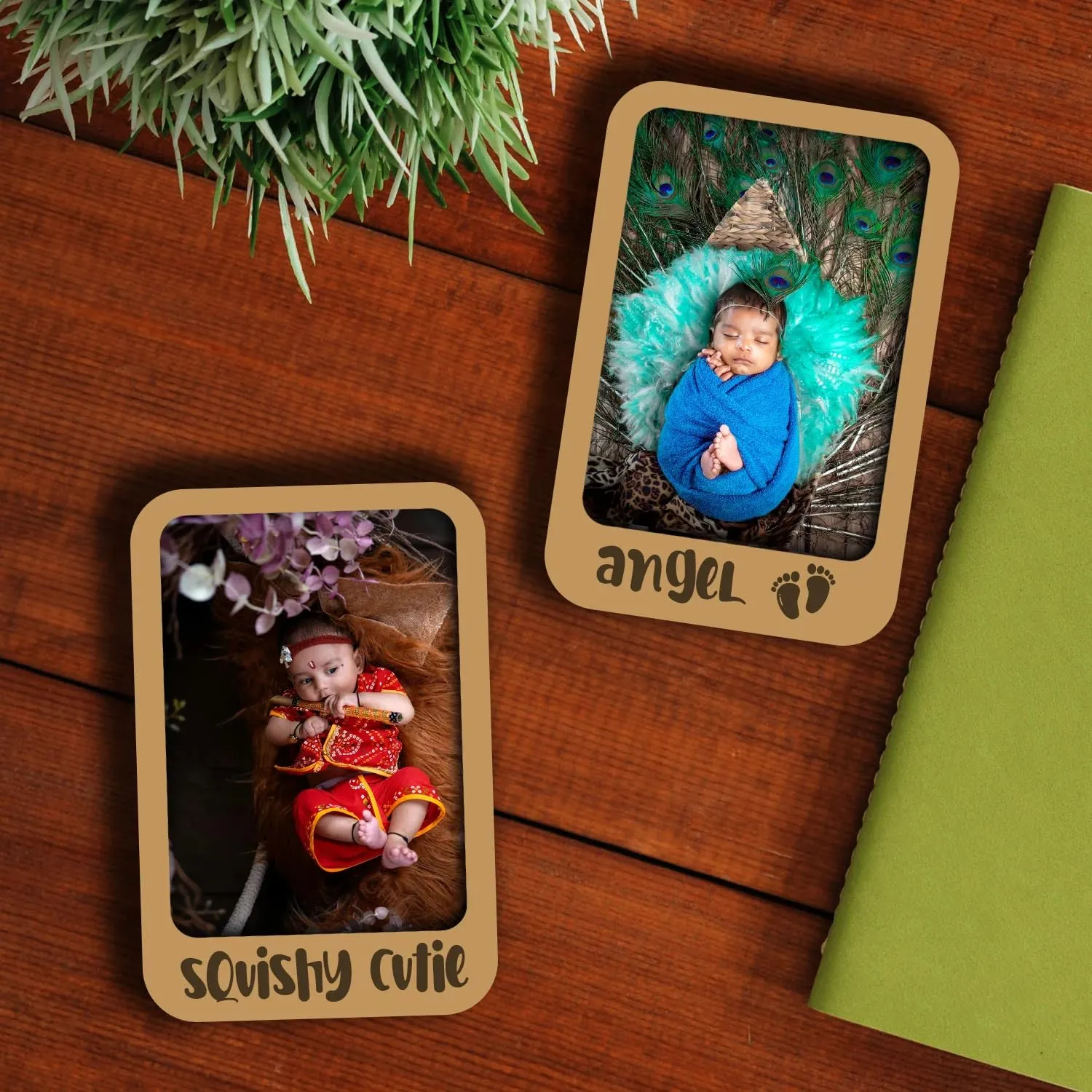 Zingy Gifts Personalized Wooden Baby Photo Fridge Magnets Set of 2